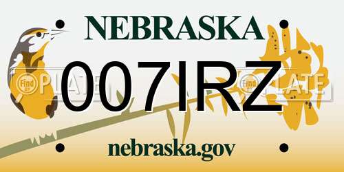 007IRZ Nebraska License Plate