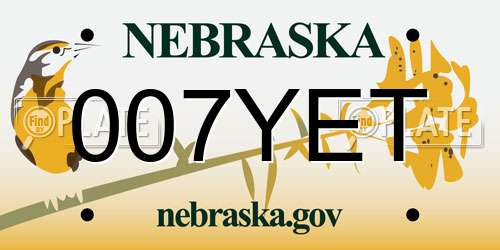 007YET Nebraska License Plate