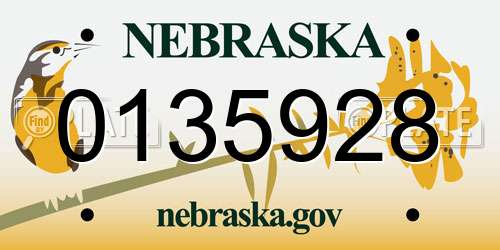 0135928 Nebraska License Plate