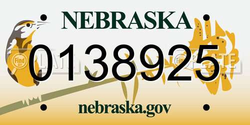 0138925 Nebraska License Plate