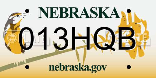 013HQB Nebraska License Plate