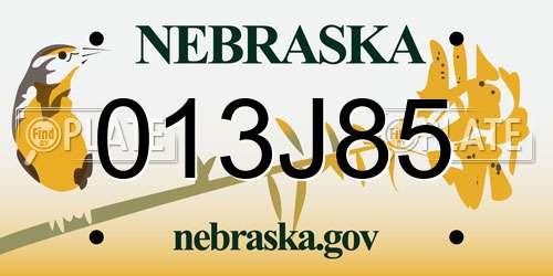 013J85 Nebraska License Plate