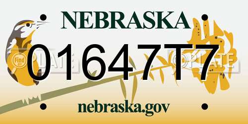 01647T7 Nebraska License Plate