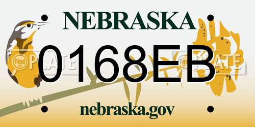 0168EB Nebraska License Plate