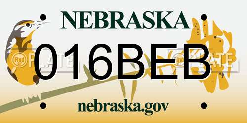 016BEB Nebraska License Plate