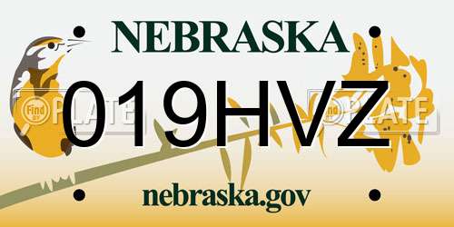 019HVZ Nebraska License Plate