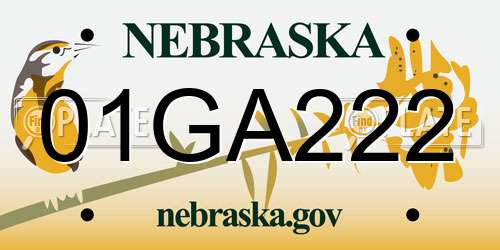 01GA222 Nebraska License Plate