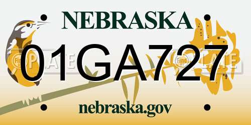 01GA727 Nebraska License Plate