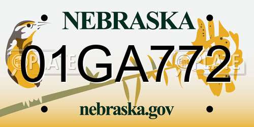01GA772 Nebraska License Plate