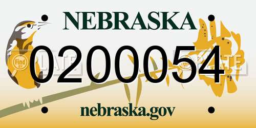0200054 Nebraska License Plate