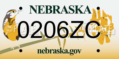 0206ZC Nebraska License Plate