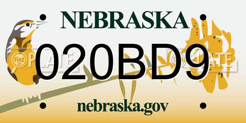 020BD9 Nebraska License Plate