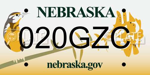 020GZC Nebraska License Plate
