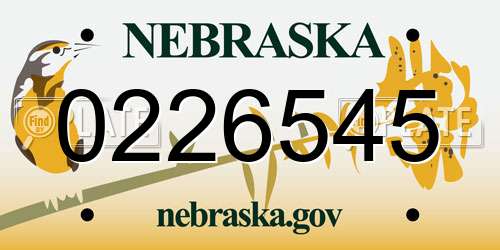 0226545 Nebraska License Plate