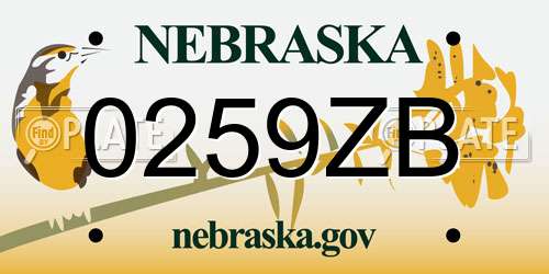 0259ZB Nebraska License Plate