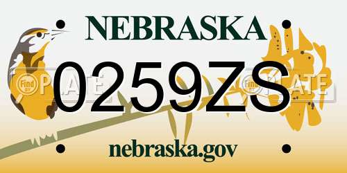 0259ZS Nebraska License Plate