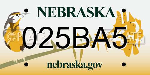 025BA5 Nebraska License Plate