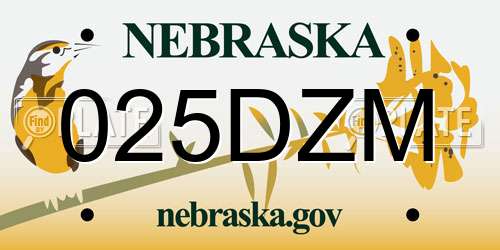 025DZM Nebraska License Plate