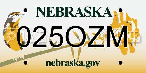025OZM Nebraska License Plate