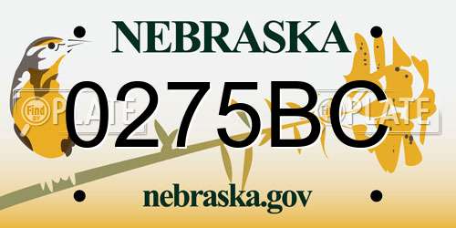 0275BC Nebraska License Plate