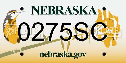 0275SC Nebraska License Plate