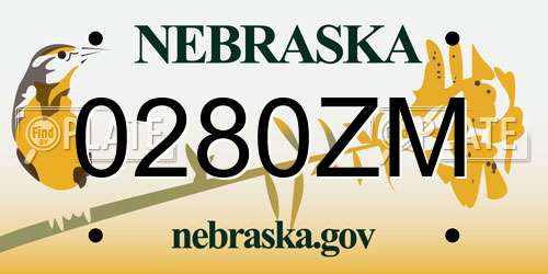 0280ZM Nebraska License Plate