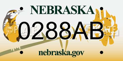 0288AB Nebraska License Plate