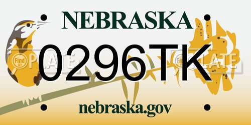 0296TK Nebraska License Plate