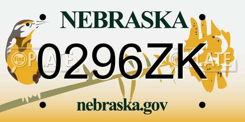 0296ZK Nebraska License Plate