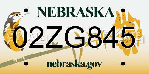 02ZG845 Nebraska License Plate