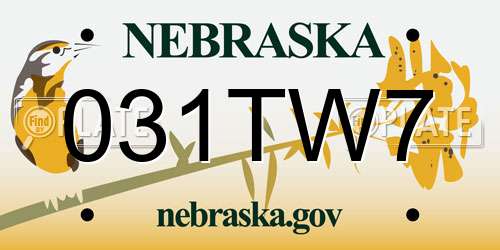 031TW7 Nebraska License Plate