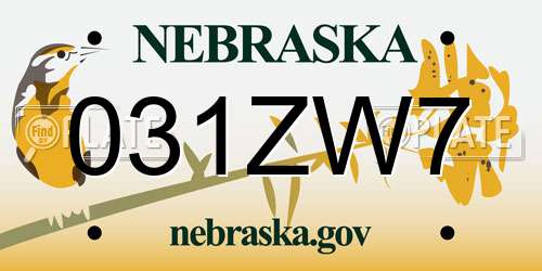 031ZW7 Nebraska License Plate