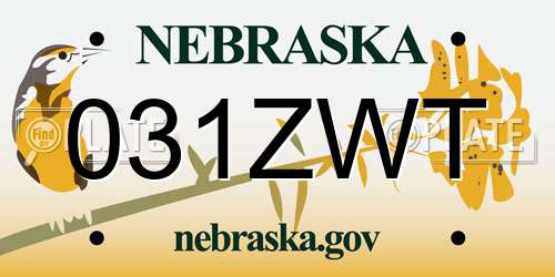 031ZWT Nebraska License Plate