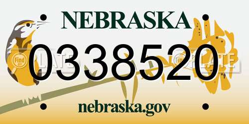 0338520 Nebraska License Plate