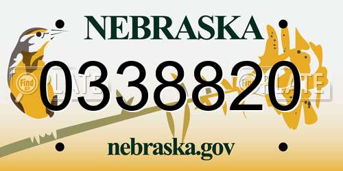0338820 Nebraska License Plate
