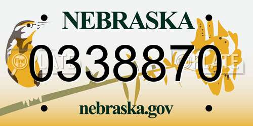 0338870 Nebraska License Plate
