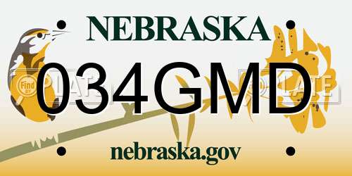 034GMD Nebraska License Plate