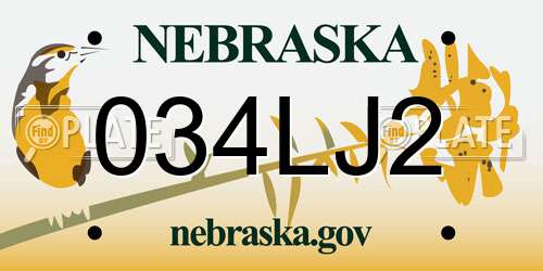 034LJ2 Nebraska License Plate
