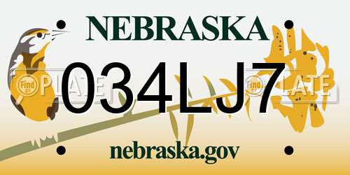 034LJ7 Nebraska License Plate