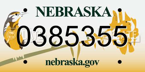 0385355 Nebraska License Plate