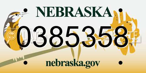 0385358 Nebraska License Plate