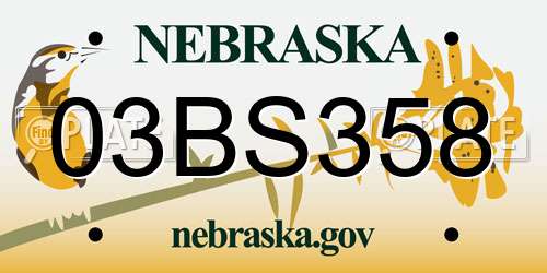 03BS358 Nebraska License Plate