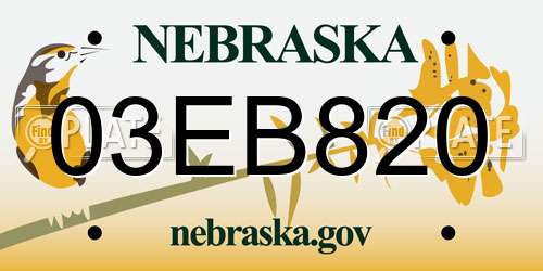 03EB820 Nebraska License Plate