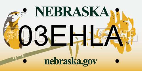 03EHLA Nebraska License Plate