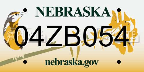 04ZB054 Nebraska License Plate