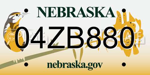 04ZB880 Nebraska License Plate