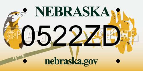 0522ZD Nebraska License Plate