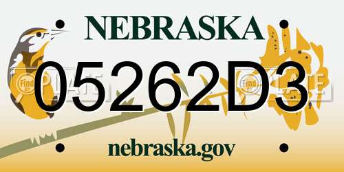 05262D3 Nebraska License Plate