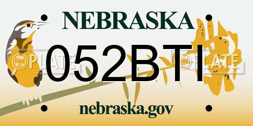 052BTI Nebraska License Plate