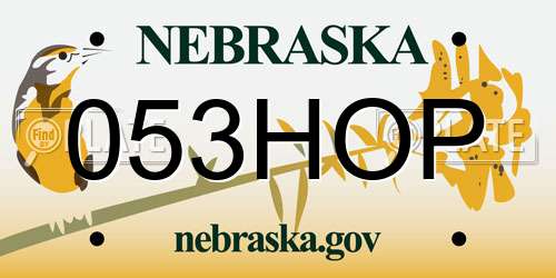 053HOP Nebraska License Plate